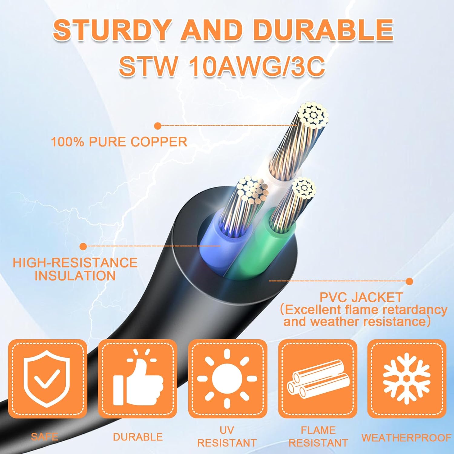 50ft Generator Transfer Switch Adapter Cord NEMA TT-30P to L14-30R, 3 Prong 30 Amp RV Generator TT-30 Male Plug to 4 Prong 30 Amp Inlet Box L14-30 Female Connector, STW 10AWG/3C, ETL Listed