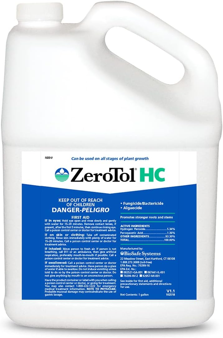 BioSafe Systems ZeroTol HC, Broad Spectrum Algaecide, Bactericide, and Fungicide, Peroxyacetic Acid, Kills Mold, Single 6200-1, 1 Gallon, Case of 4