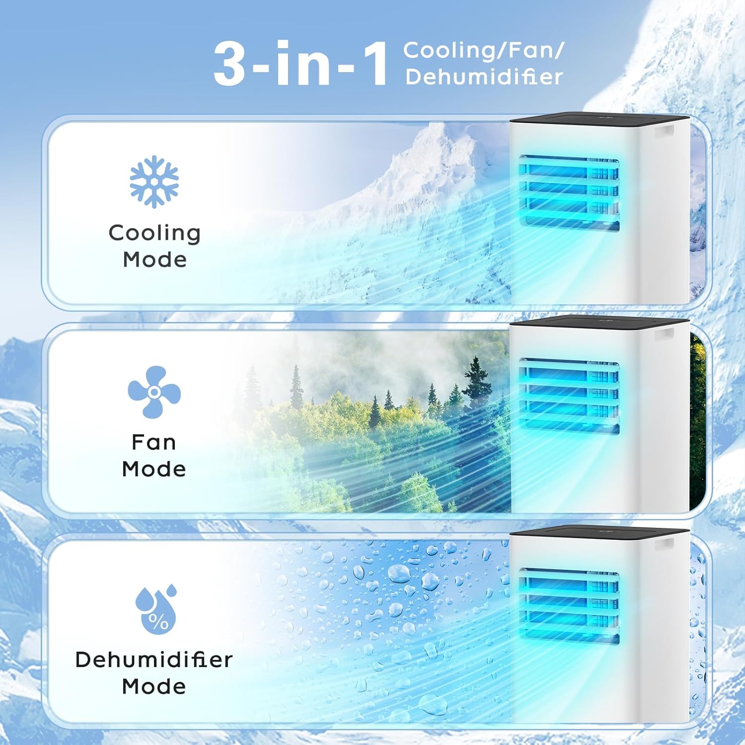 Xbeauty Portable Air Conditioner, 8000 BTU 3 Modes & Speeds with Remote Control, 24H Timer for Bedroom/Office, White