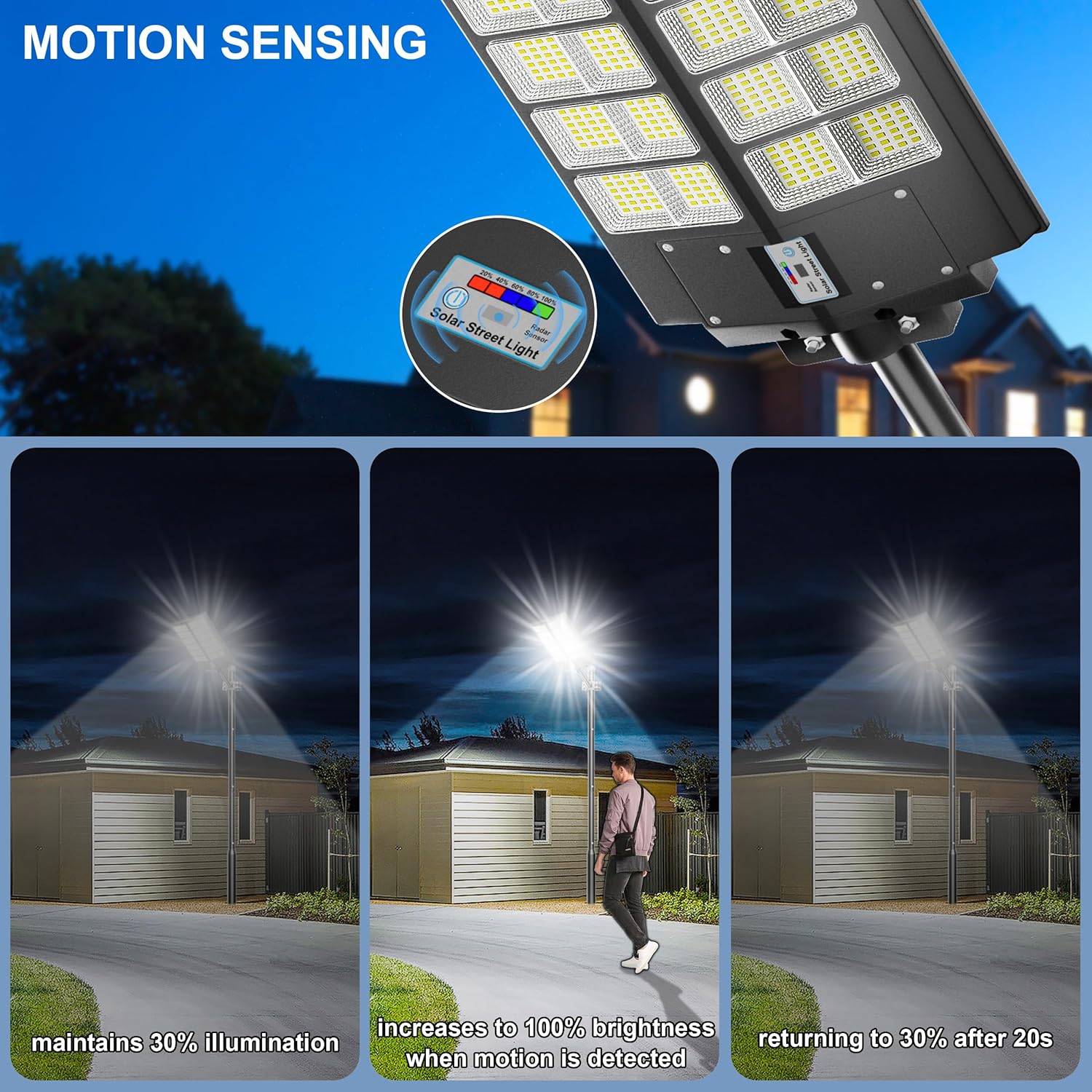 2-Pack Solar Street Light -9000W Solar Street Lights Outdoor 120000LM,7000K Commercial Parking Lot Light, Flood Outdoor Lights IP66 Waterproof with Motion Sensor，3-Year Warranty