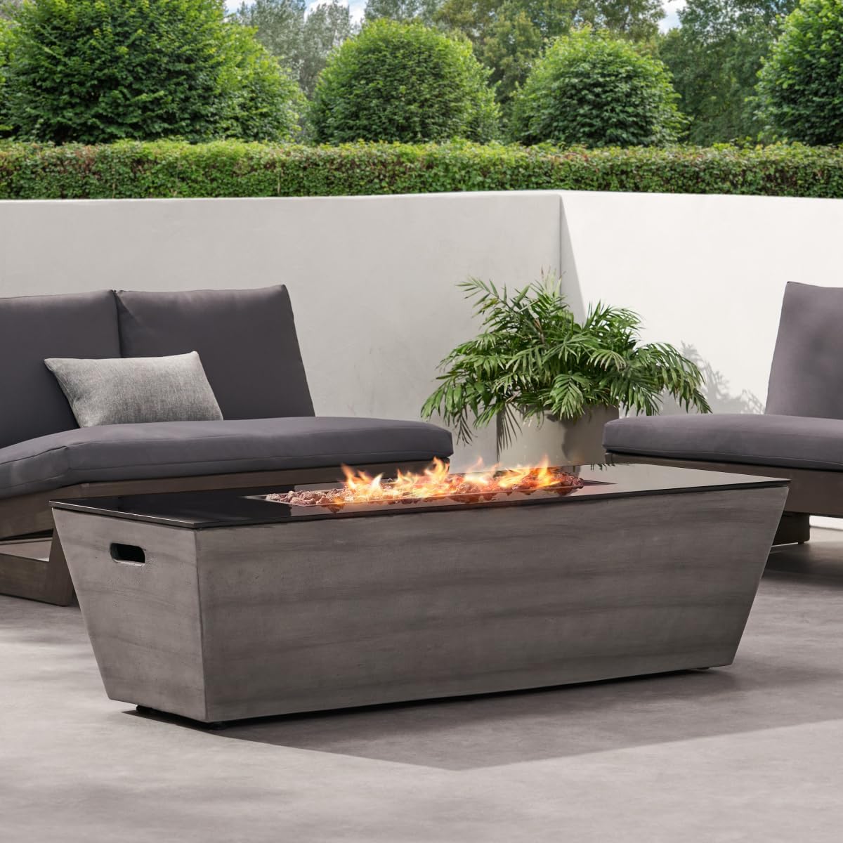 56-Inch Rectangle Modern Propane Fire Pit with Ceramic Top, 50,000 BTU, Black Gray Finish, No Assembly Required for Outdoor Patio