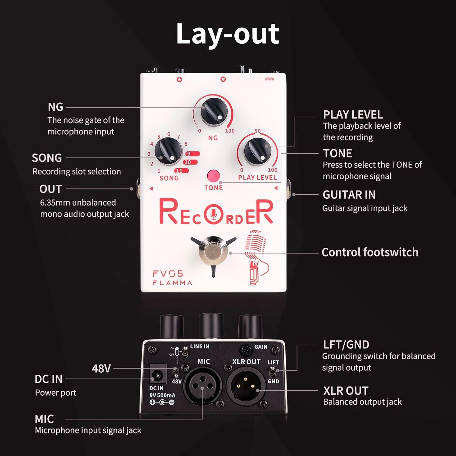 FLAMMA FV05 Recorder Vocal Effects Processor with 70 Minutes Recording Capacity Noise Gate & Reverb Effects for Vocal Guitar Reverb Looper Stompbox for Singer Songwriting Record Creative Inspiration