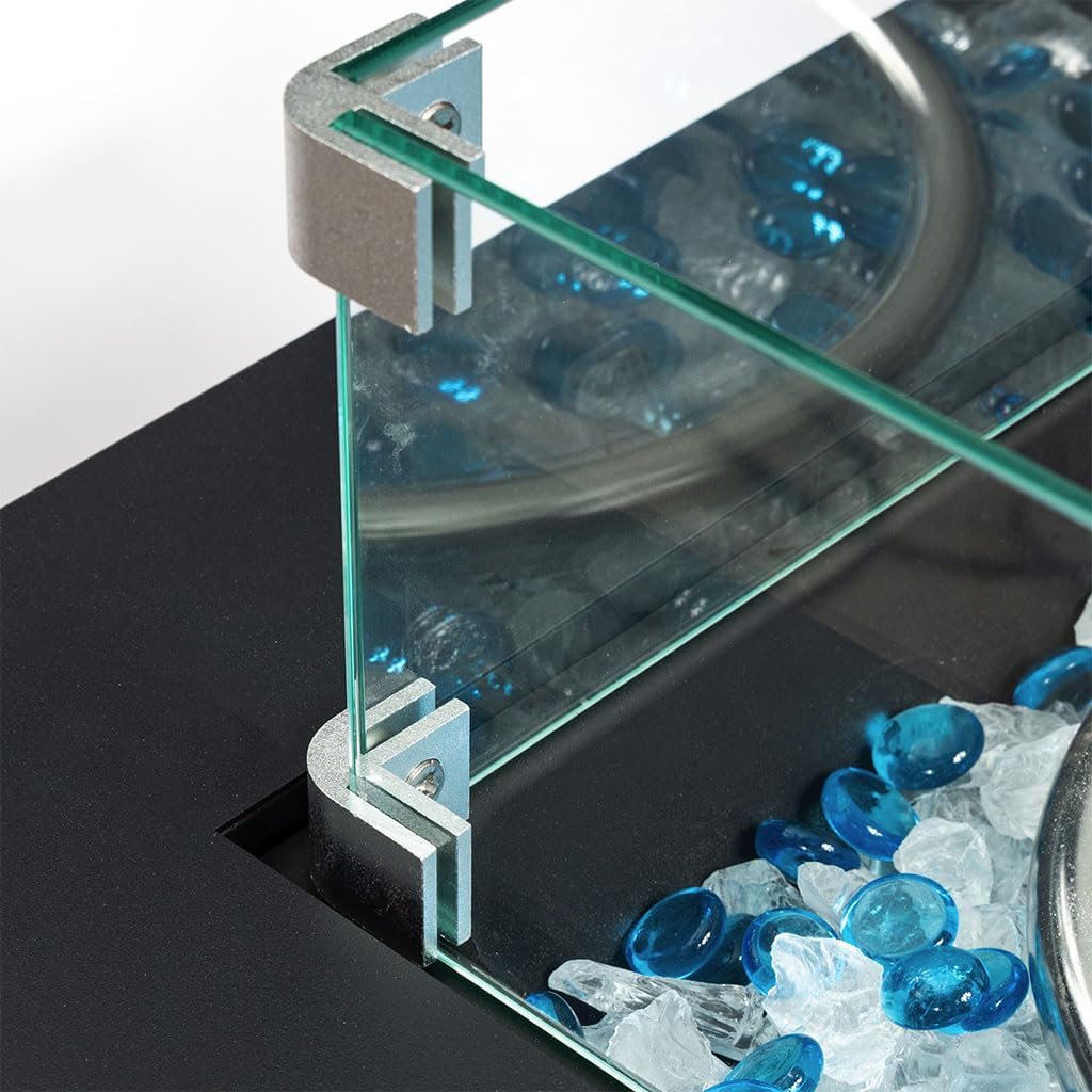 Outdoor Propane Gas Fire Pit Table, 40,000 BTU Outdoor Fireplace with Fire Glass Wind Guard Wicker Fire Pit Column Rattan Gas Fire Pit Table for Outdoor Garden, Patio (21.7