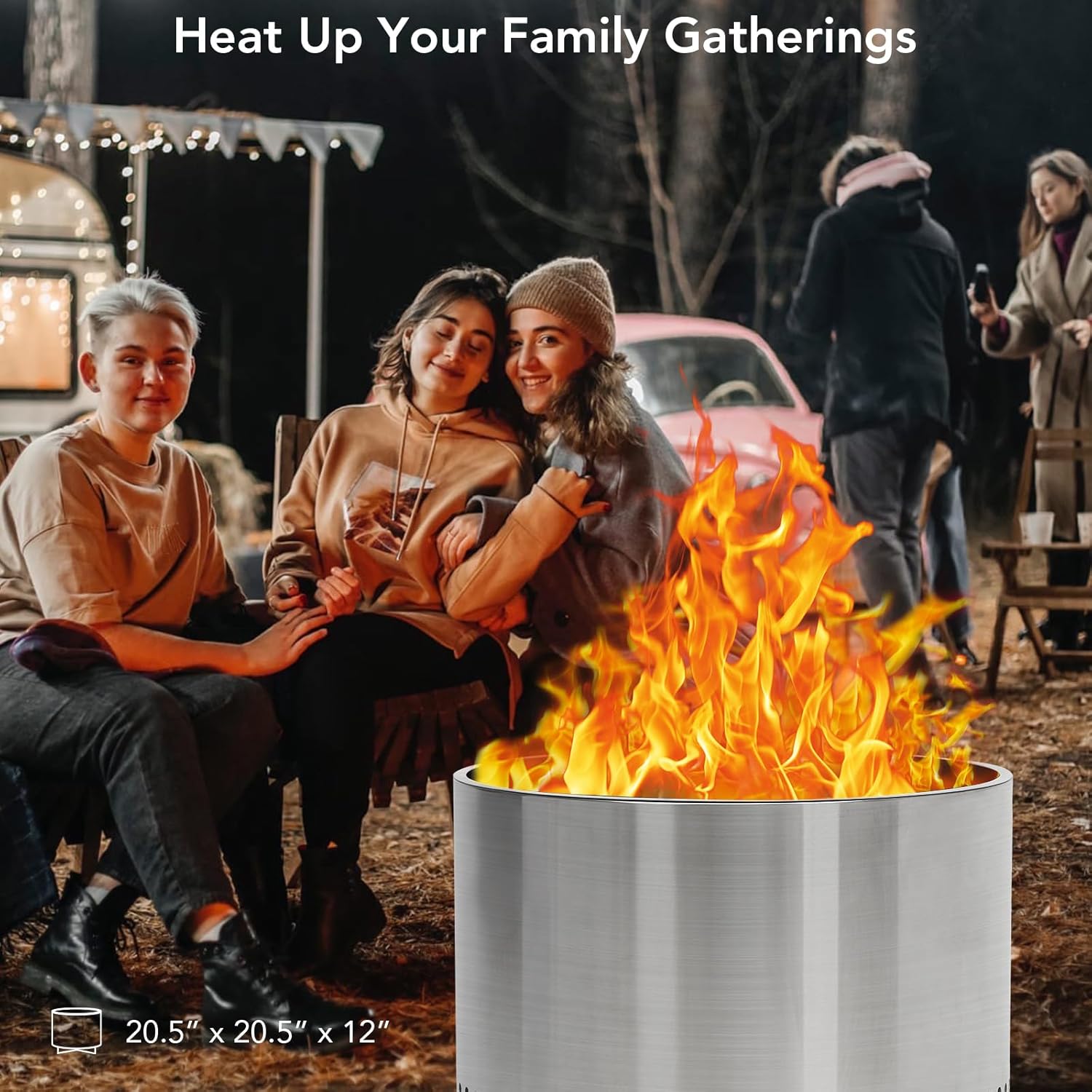 Smokeless Firepit 20.5Inch Portable Outdoor Fire Pit with Removable Ash Base, Stainless Steel Wood Burning Fireplace for Camping, Outside, Bonfire, Backyard and Patio