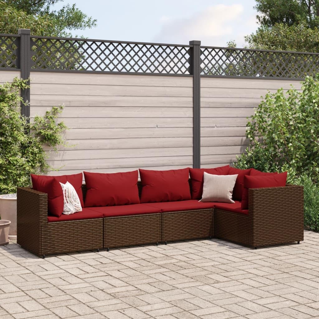 5 Piece Patio Lounge Set with Cushions Brown Poly Rattan,Enhance Your Outdoor Living with Our Modular PE Rattan Garden Lounge Set, Providing Comfort and Customization Patio Furniture Sets, Outdoor Fur