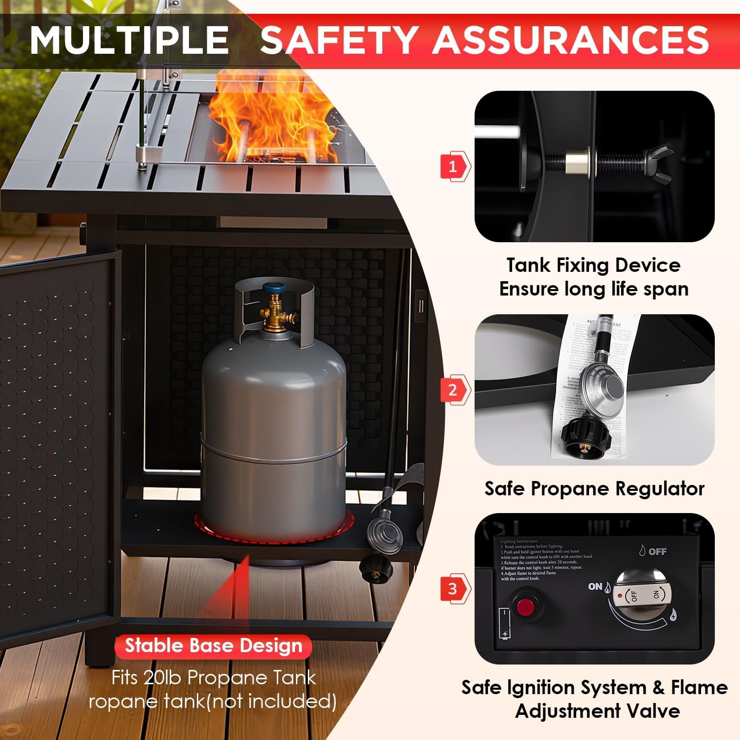 FDW 43 Inch Outdoor Propane Fire Pit Table with Glass Wind Guard, Rectangular Patio Fire Table, 50,000 BTU Smokeless Gas Firepit for Backyard, Garden & Poolside