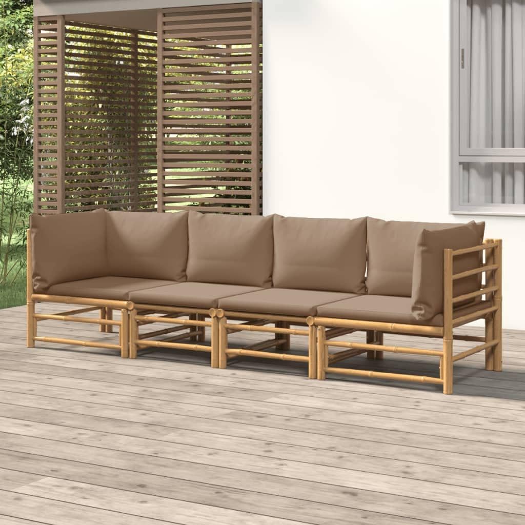 4 Piece Patio Lounge Set with Taupe Cushions Bamboo,Elegant Bamboo Patio Lounge Set with Cushions for Outdoor Comfort and Durability Patio Furniture Sets, Outdoor Furniture Sets