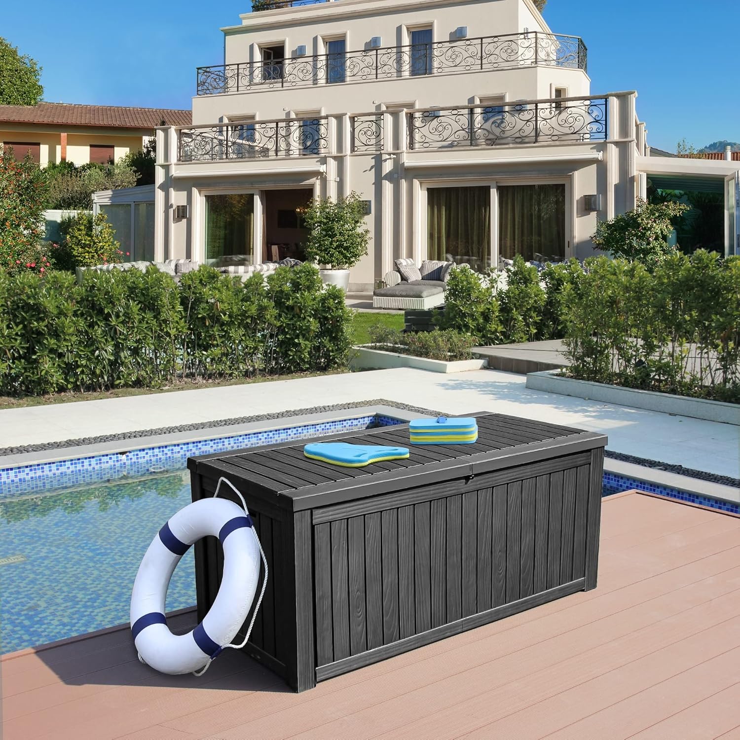 Gallon Outdoor Storage Waterproof Deck Box Black Polyethylene Water Resistant