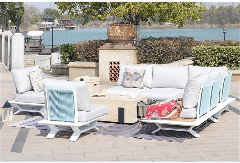 Direct Wicker Patio White Aluminum 7-Person Outdoor Seating Group with Fire Pits