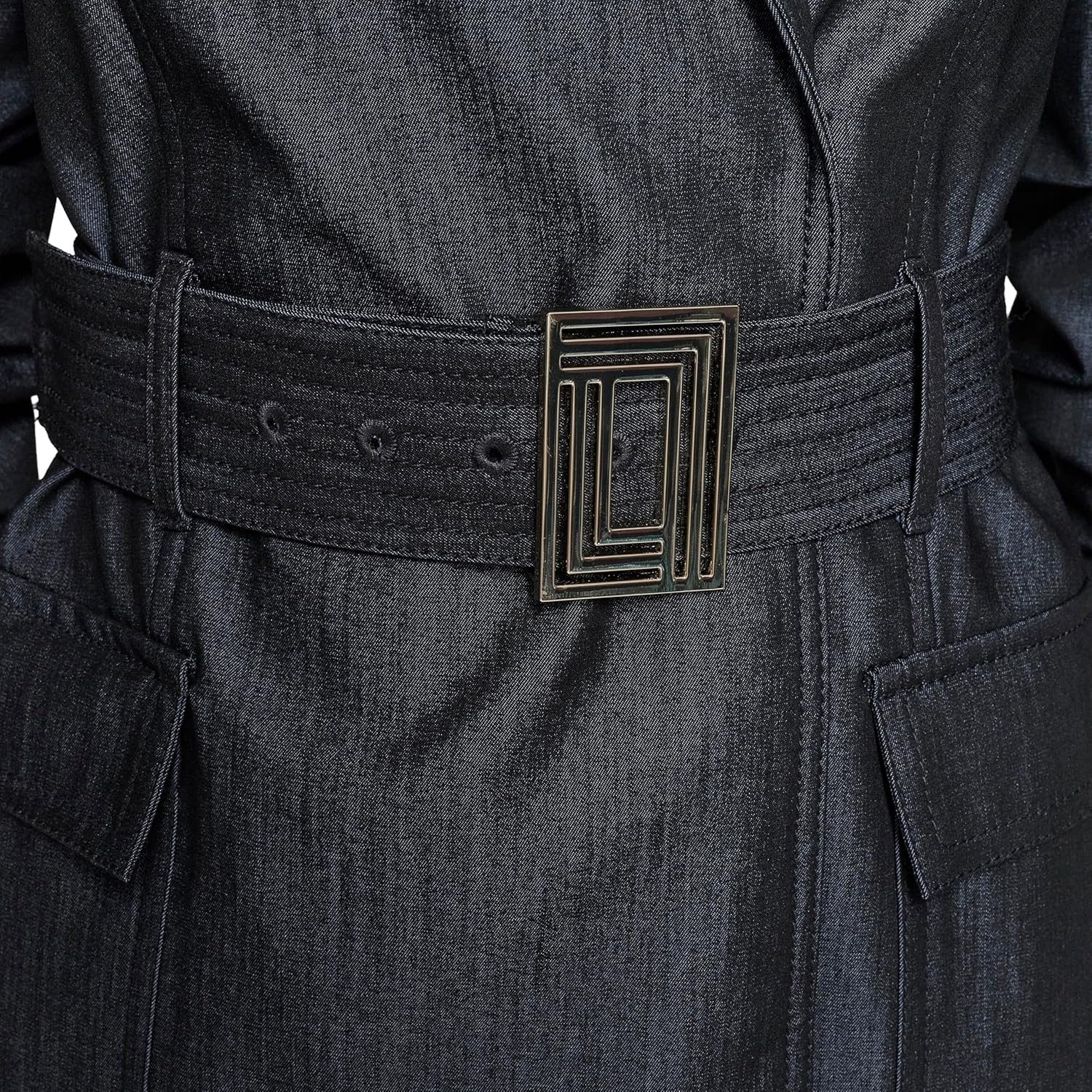 Karl Lagerfeld Womens Collared Belted Long Sleeve Midi Dress