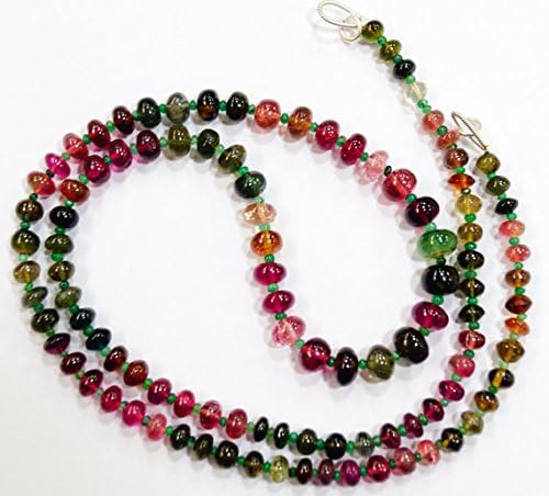 natural gem stone multi tourmaline with zambian emerald smooth rondelle beads complete necklace top 27 inches 5-8 mm