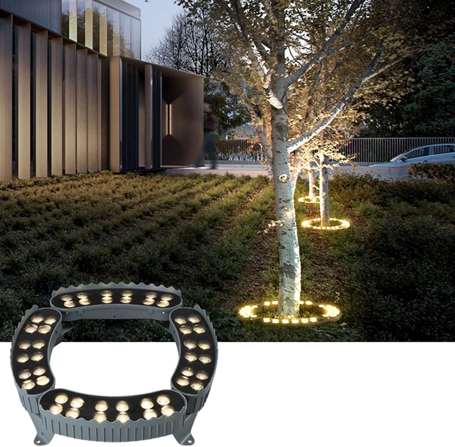 12W Surrounding LED Tree Spotlights, LED Ring Tree Hug Lamp, IP65 Waterproof Ground Landscape Light, 24V Ring Outdoor Corrugated Buried Lights, Garden Lighting(Yellow,10PCS(24V))