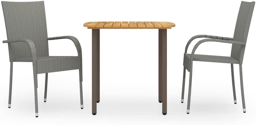 Gray Solid Acacia Wood Dining Set, Stackable Modern 3-Piece Outdoor Patio Furniture for Balcony, Garden, Seats 3 People, 31.5x31.5x28.3 in