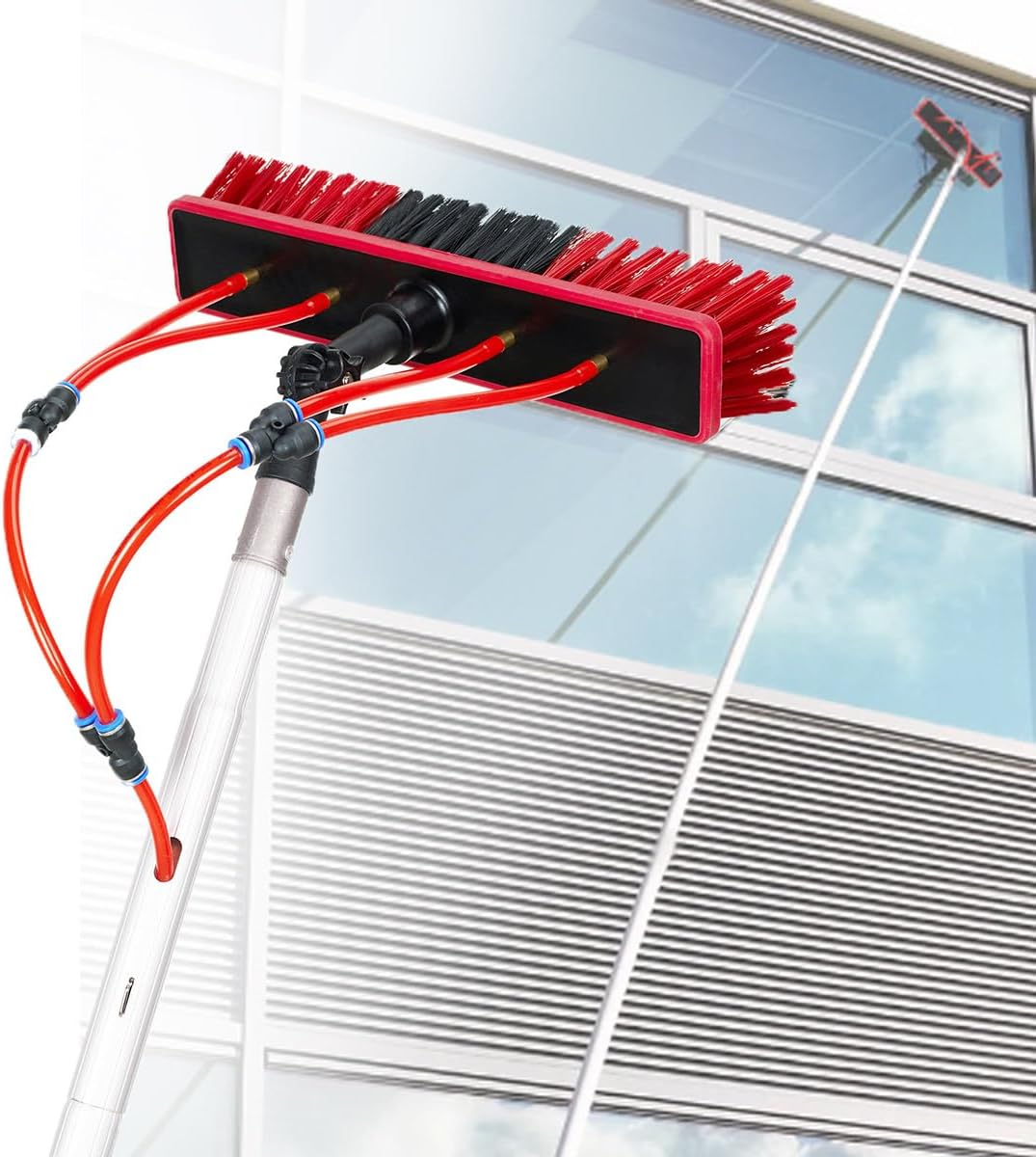 Solar panelcleaning Brush and Pole ，35 cm Adjustable Window Cleaning Pole 20M Hose & 180° Rotating BrushHead, Washing Equipment Window Cleaner Tool for Caravan Solar Panel Deck-3m