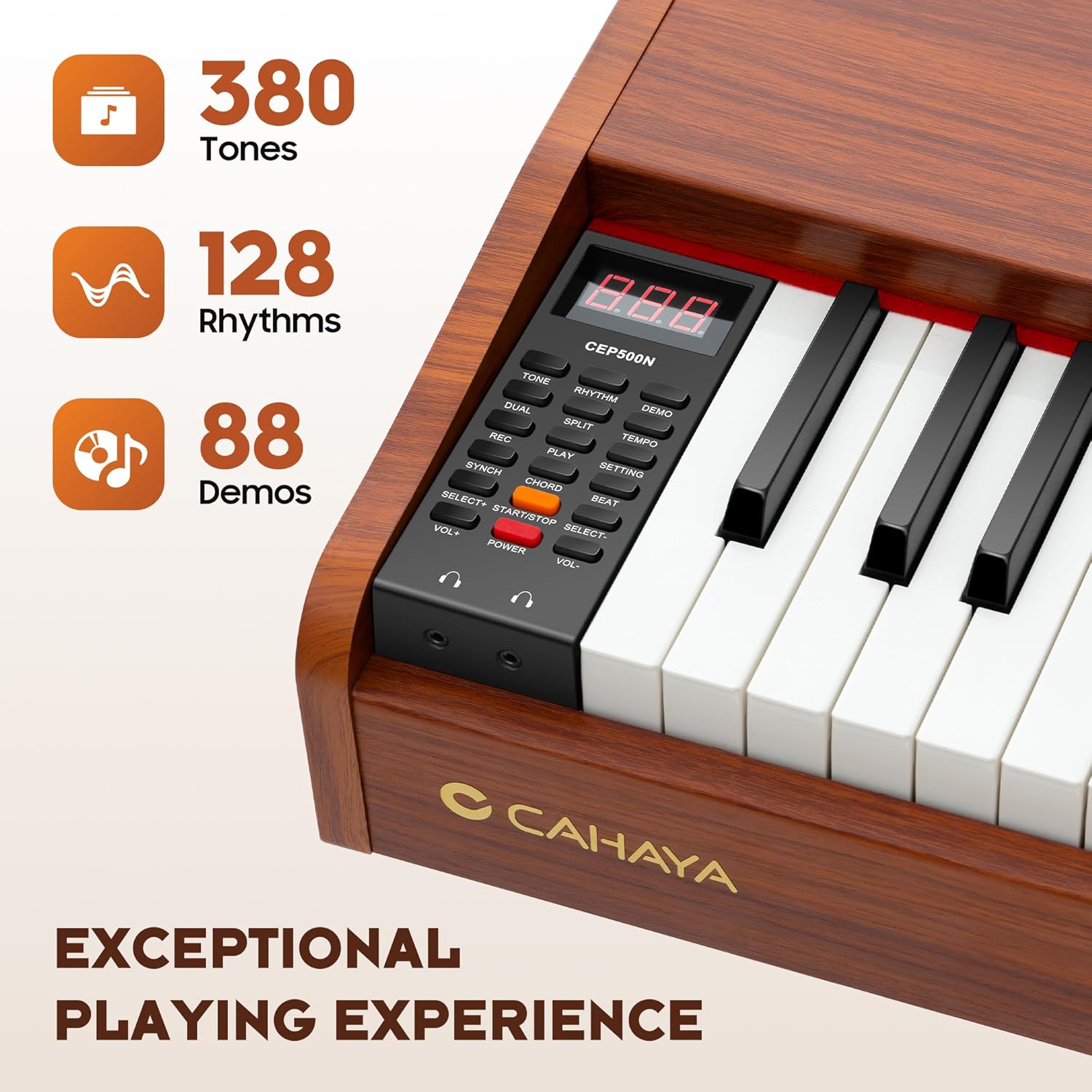 CAHAYA Digital Piano 88 Key – Full-Size Weighted Electric Piano Keyboard with Wooden Body, 380 Sounds, Triple Pedal, USB-MIDI, Ideal Xmas & Holiday for Beginners & Adults