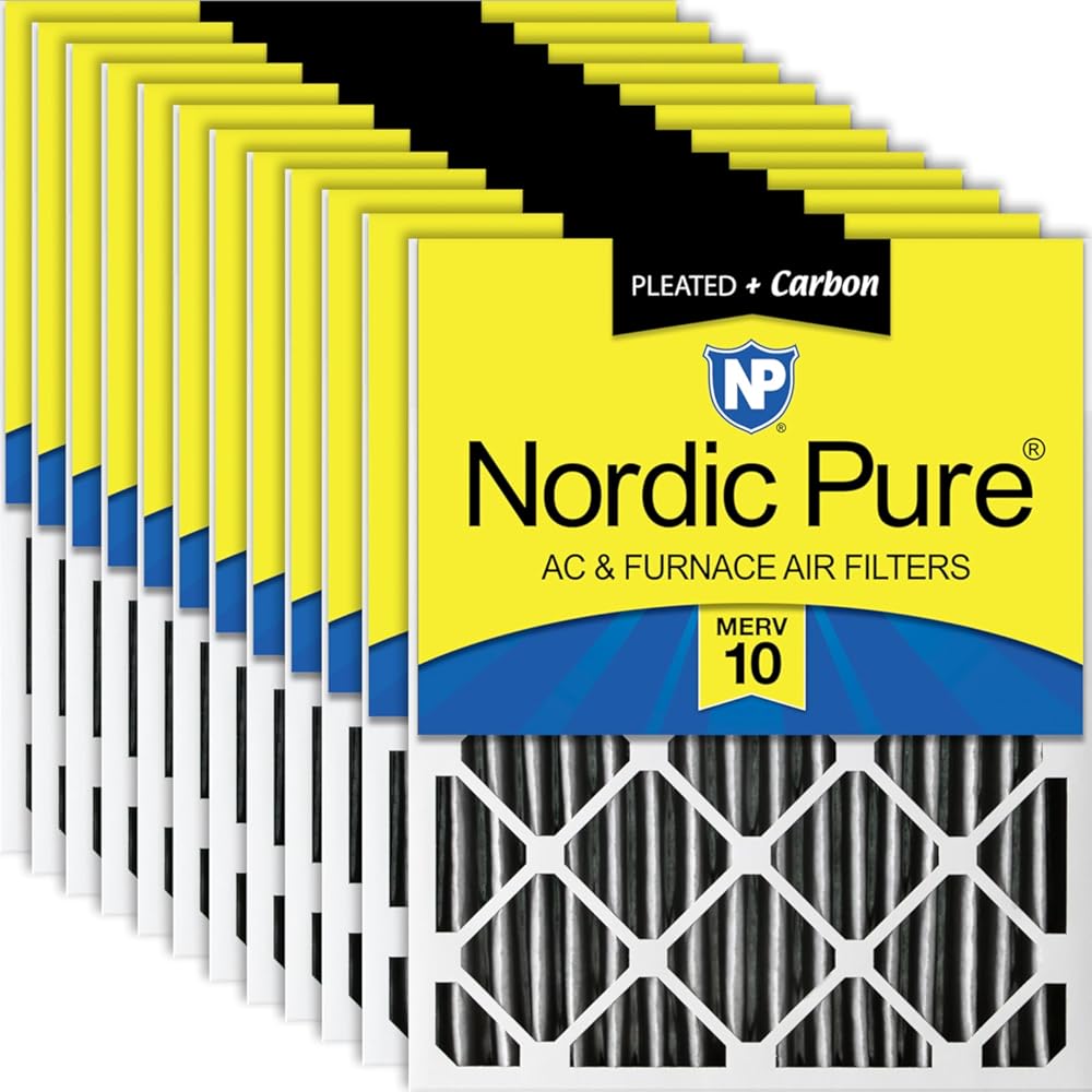 Nordic Pure 16x24x2 (15 1/2 x 23 1/2 x 1 3/4) Furnace Air Filters MERV 10 Pleated Plus Carbon 12 Pack