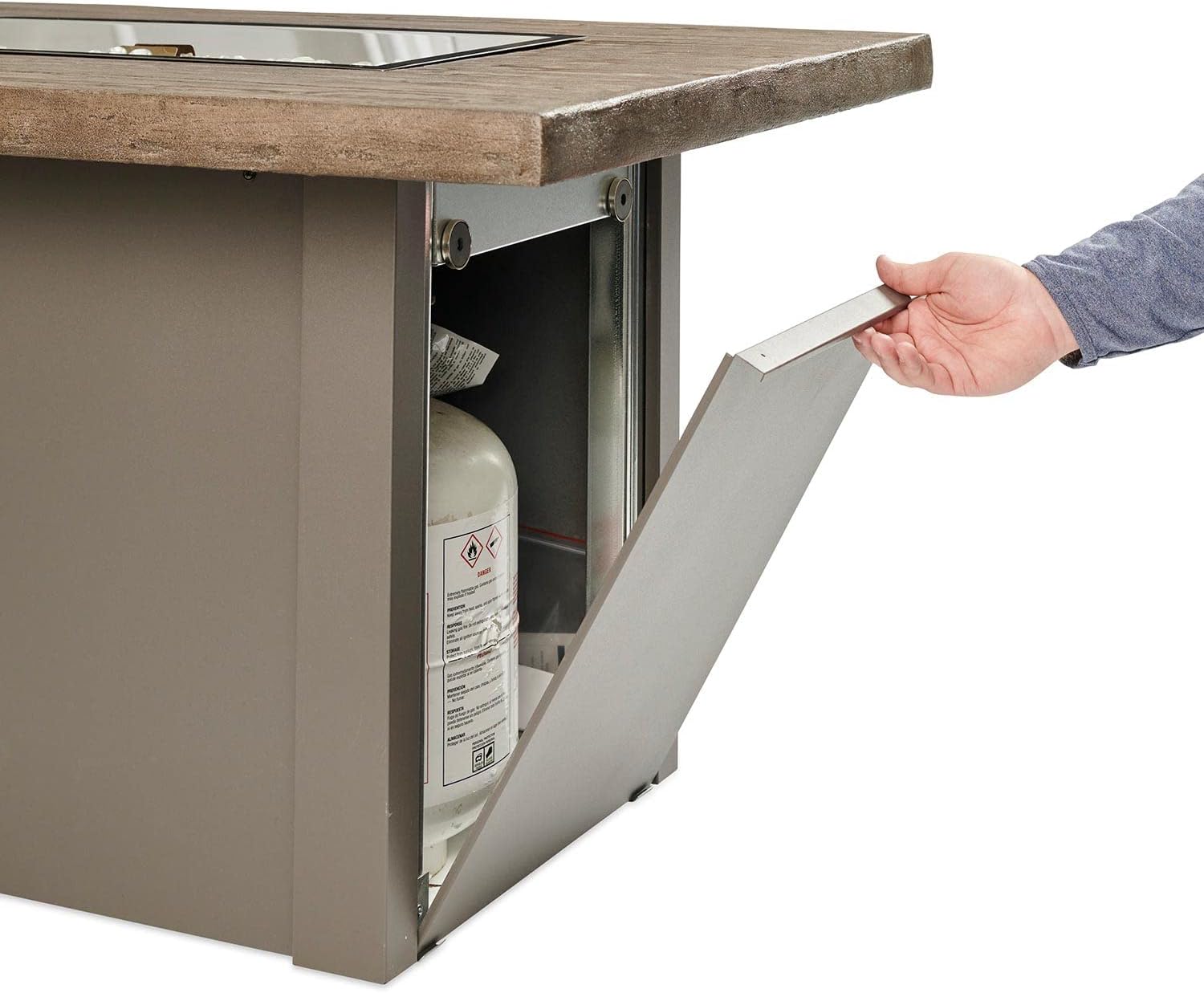 Outdoor GreatRoom Co Propane Fire Pit Table - Havenwood Gas Fire Pits for Outside Patio - 44 Inch Rectangular Driftwood Concrete Firepit Fire Table, Glass Tabletop Cover, Grey Metal Base, 55,000 BTU