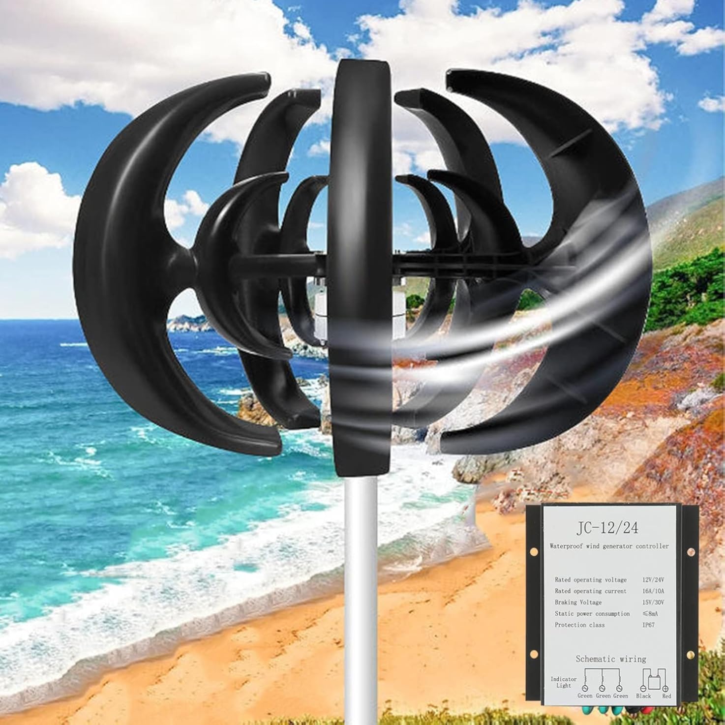 CHRISK 3 Phase Vertical Axis 5000W Wind Turbine Kit Wind Turbine Kits Maglev Hybrid Wind Generator 5 Blades Auto Adjust Windward Direction,220v