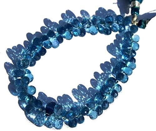 13 inch natural beads strand of 7x5-10x6mm faceted teardrop blue quartz gemstone briolletes beads for DIY jewelry - necklace, bracelet, earring, ring.