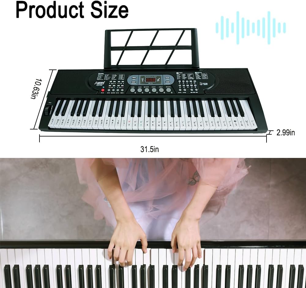 61 Key Keyboard Piano with Lighted Up Compact Keyboard Beginners to Pros, Portable Digital Music Keyboard with Microphone & Built-In Speakers