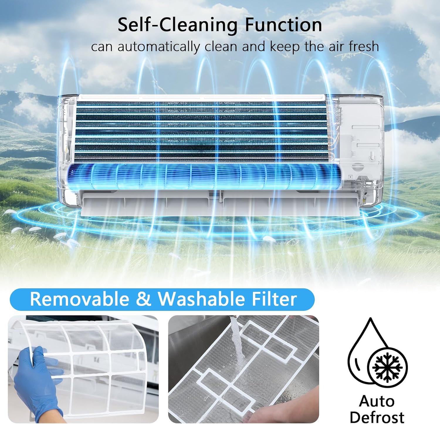 12000 BTU Mini Split Air Conditioner & Heat Pump – Inverter SEER2 22 115V, Energy Star, Ultra Quiet, with Child Lock, Self-Cleaning, Cools and Heats Up to 750 Sq.ft, Easy Installation Kit