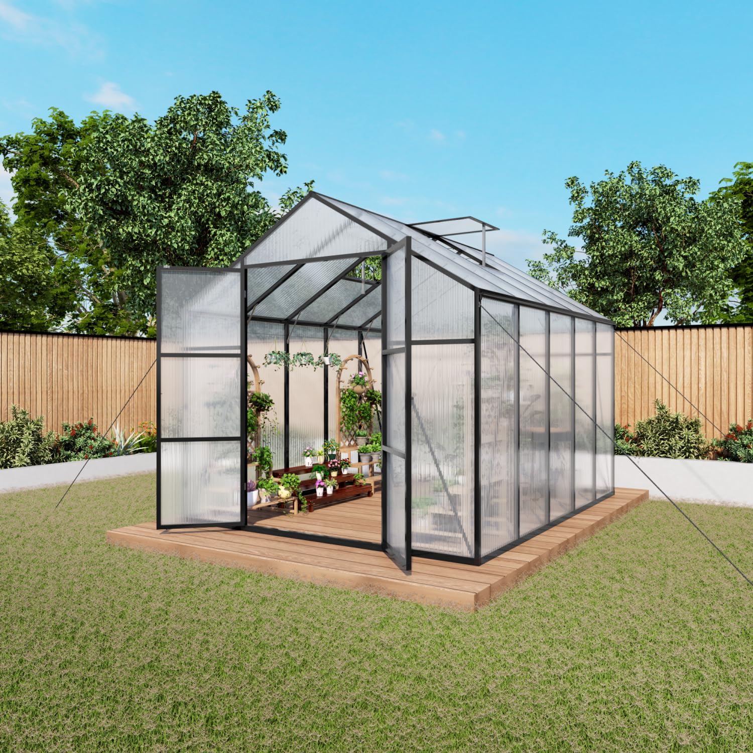 Newly Design Aluminum Frame Greenhouse 8x10 FT Aluminium Alloy Black Heavy-Duty & Walk-in Spacious All Season Garden Backyard