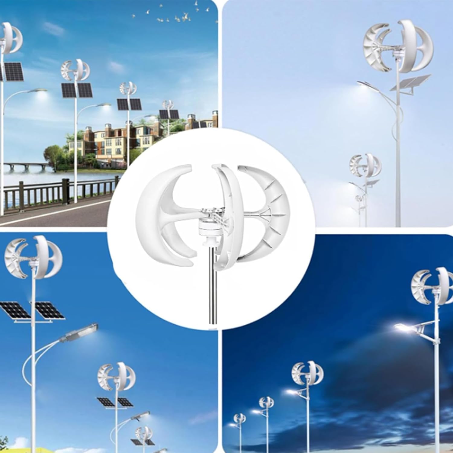 48V,BAOJUHUIKANG 1000W-5000W Vertical Axis Wind Turbine Generator, 5 Blades Wind Turbine Kit 2M/S Wind Speed Starting Wind Power Generator - White