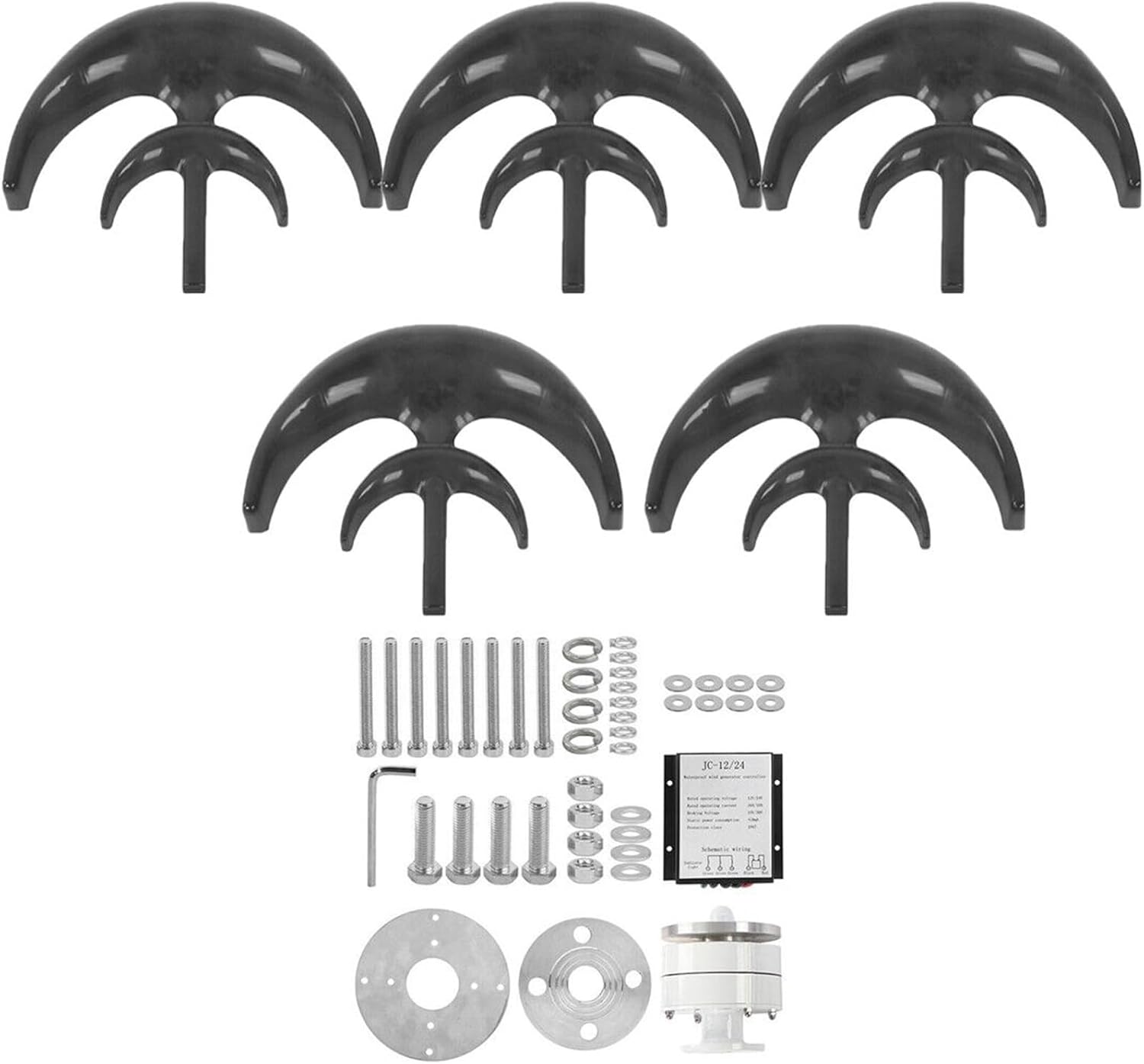 1200W 12V 24V Wind Turbine Generator+MPPT Controller Lantern Vertical Low Wind Speed Starts Home Street Lights 5 Blades Wind Power Generator Kit (Color : Black A, Size : 12v)