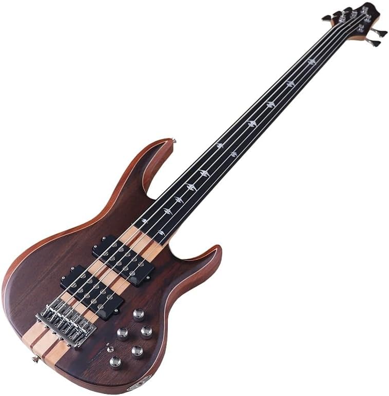 5-String Electric Bass Guitar, 43-Inch Neck-Through, Solid Sapele Body, Wenge Wood Top Skin, Canada Maple Neck(Model 2 Fretless)