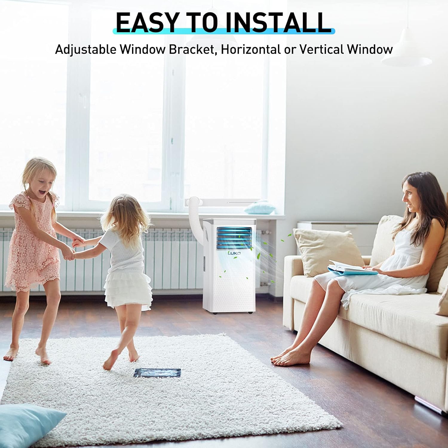 LUKO 3-in-1 Portable Air Conditioner 8,000 BTU,Dehumidifier,Fan for Rooms up to 300 sq ft,AC Unit Portable with Remote Control,Window Kits for Room, Office,Bedroom, White