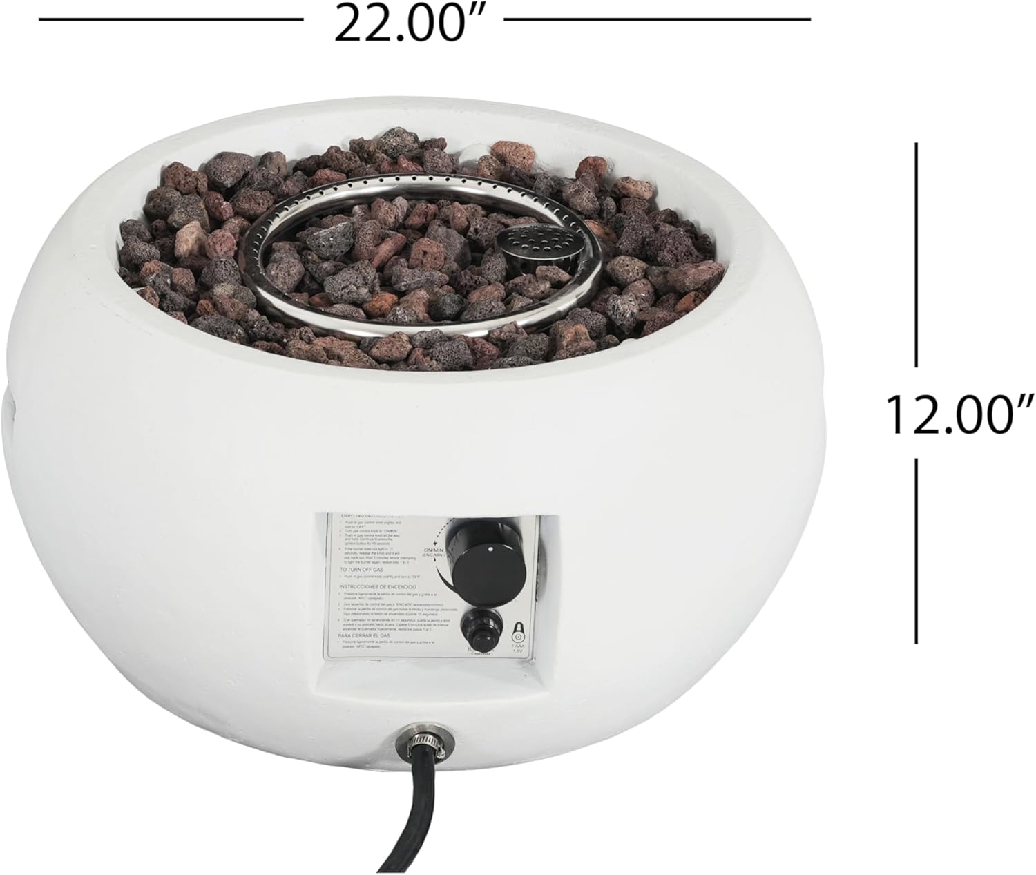 22”Round Patio MGO Propane Gas Fire Pit, 40,000 BTU Stone Look Outdoor Propane Fire Pit for Patio, Courtyard, Garden White (Tank Cover Not Provided)