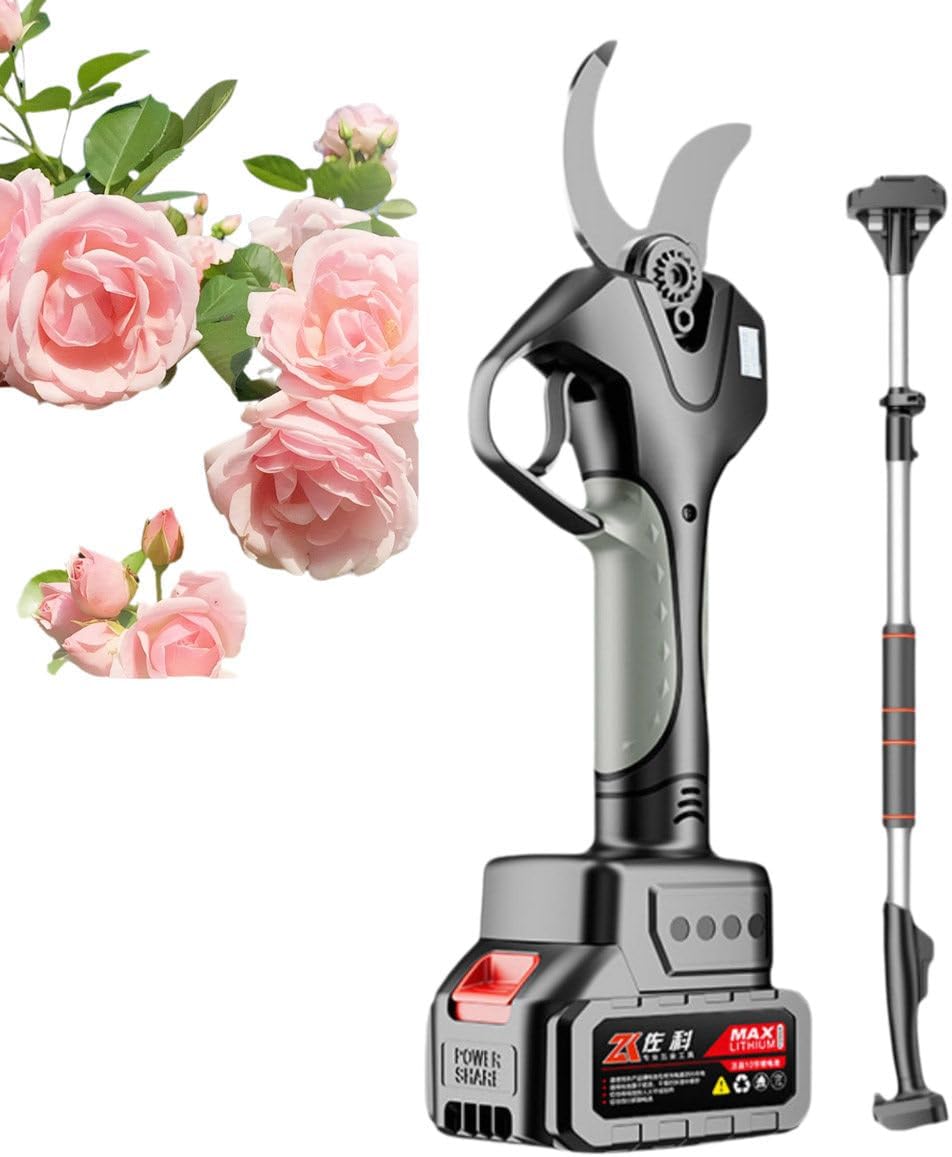 Electric Pruning Shears for Trees, Electric Pruners for Gardening, Electric Garden Shears, Non-slip silicone, Large capacity battery,for Tree Trimming 银色开口6.0厘米+2节电池+延长杆