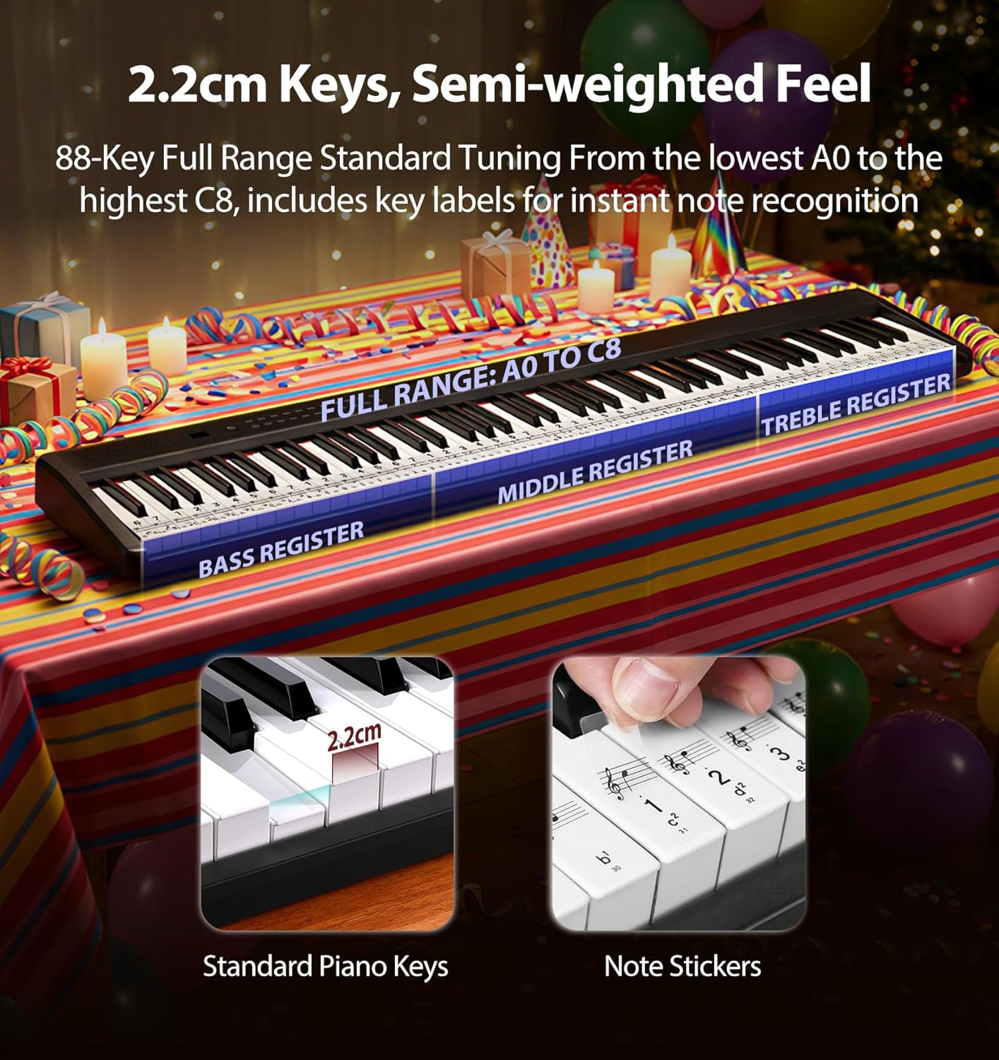 MARVTOWN Portable Folding Piano Keyboard, 88 Semi-Weighted Full Size Keys, Foldable Digital Piano, Electronic Keyboard Piano w/MIDI Bluetooth&two speakers,Rechargeable Electric Keyboard Beginner
