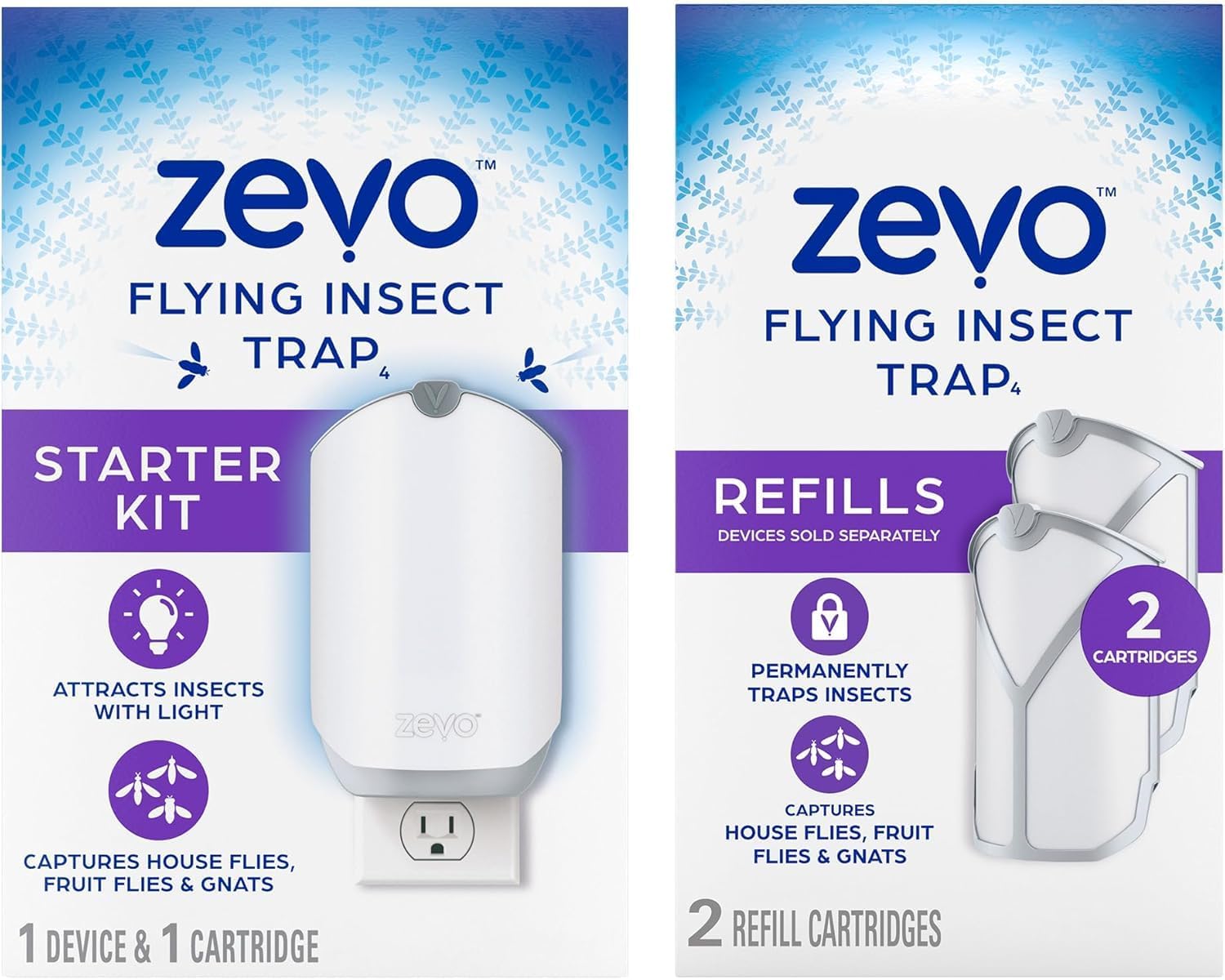 Zevo Flying Insect Trap for Indoors: Light Trap Captures Fruit Flies, Gnats and Houseflies (1 Device & 3 Refill Cartridge)