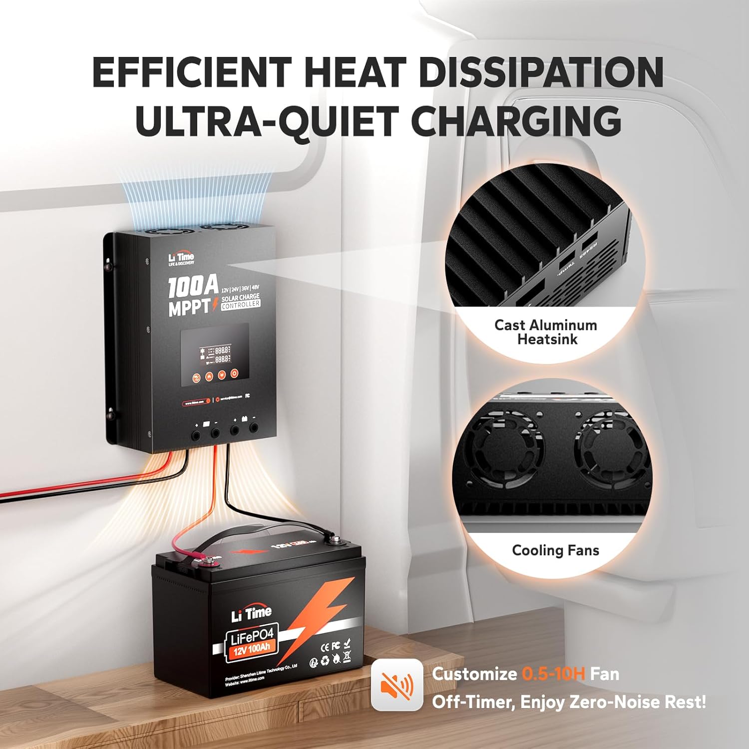 LiTime MPPT Solar Charge Controller (Bluetooth) - Solar Panel Regulator -150V, 100Amp, 12/24/36/48Volt for LiFePO4 and Lead-Acid Battery in Solar System