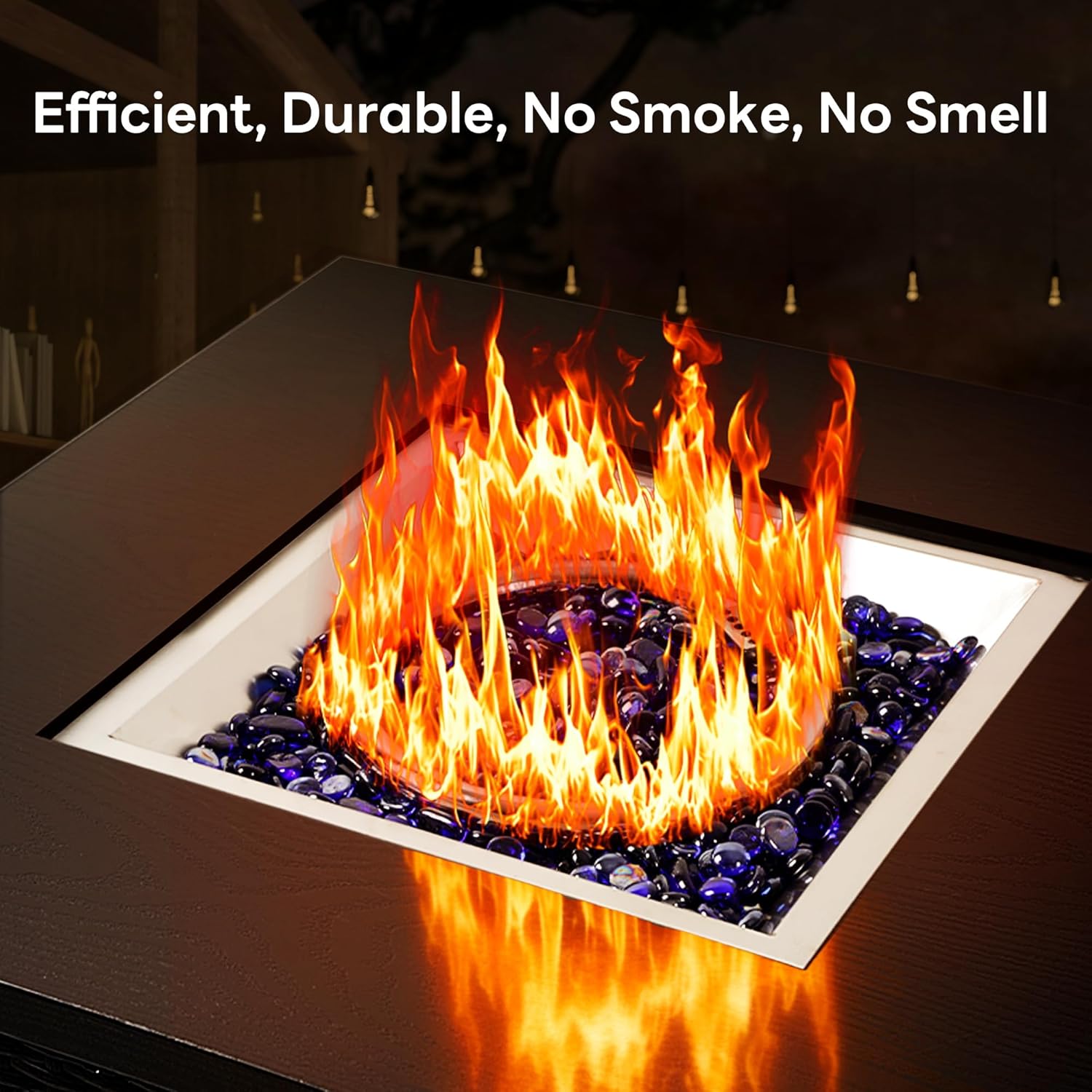 28” Outdoor Propane Fire Pit Table, 50,000 BTU Square Rattan Gas Fire Pit with Lid & Blue Crystal Stones, Steel Tabletop, Adjustable Flame, 4-in-1 FirePit Table for Patio, Backyard, Outdoor Gatherings