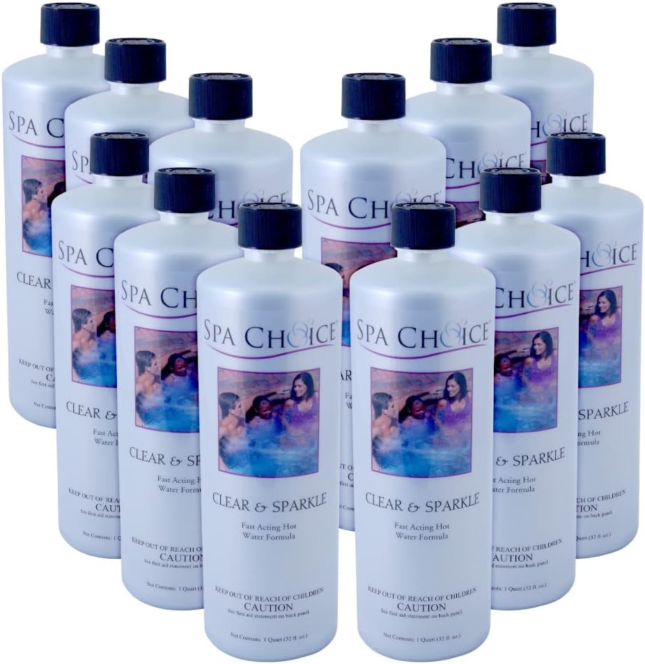 SpaChoice 1-Quart 12-Pack Premium Clear and Sparkle Hot Tub Clarifier, Spa Clarifier Hot Tub, Made in USA
