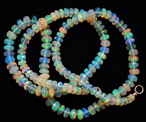 natural gem stone ethiopian opal faceted beads complete necklace rainbow fire flashing 20.5 inches 4 to 6 mm
