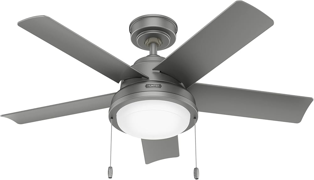 Hunter Fan 44 inch Casual Matte Silver Finish Outdoor Ceiling fan with LED Light Kit and Pull Chain (Renewed)