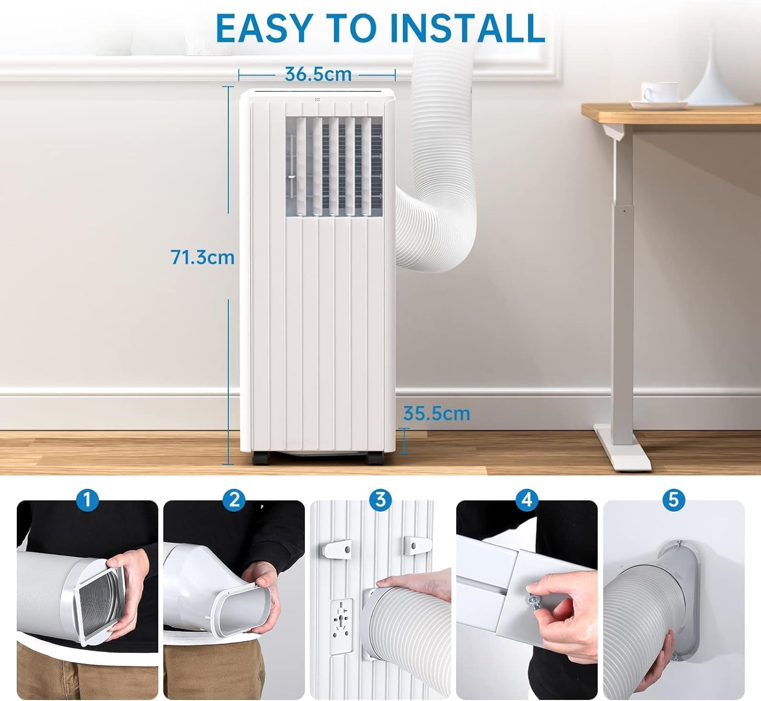 8000 BTU Portable Air Conditioner, 3-In-1 Cool, Fan, Dehumidify Modes, Cools up to 350 sq.ft, Quiet AC Unit with LED Display, with Remote Control, Window Installation Kit, 24 Hour Timer for Room, Dorm
