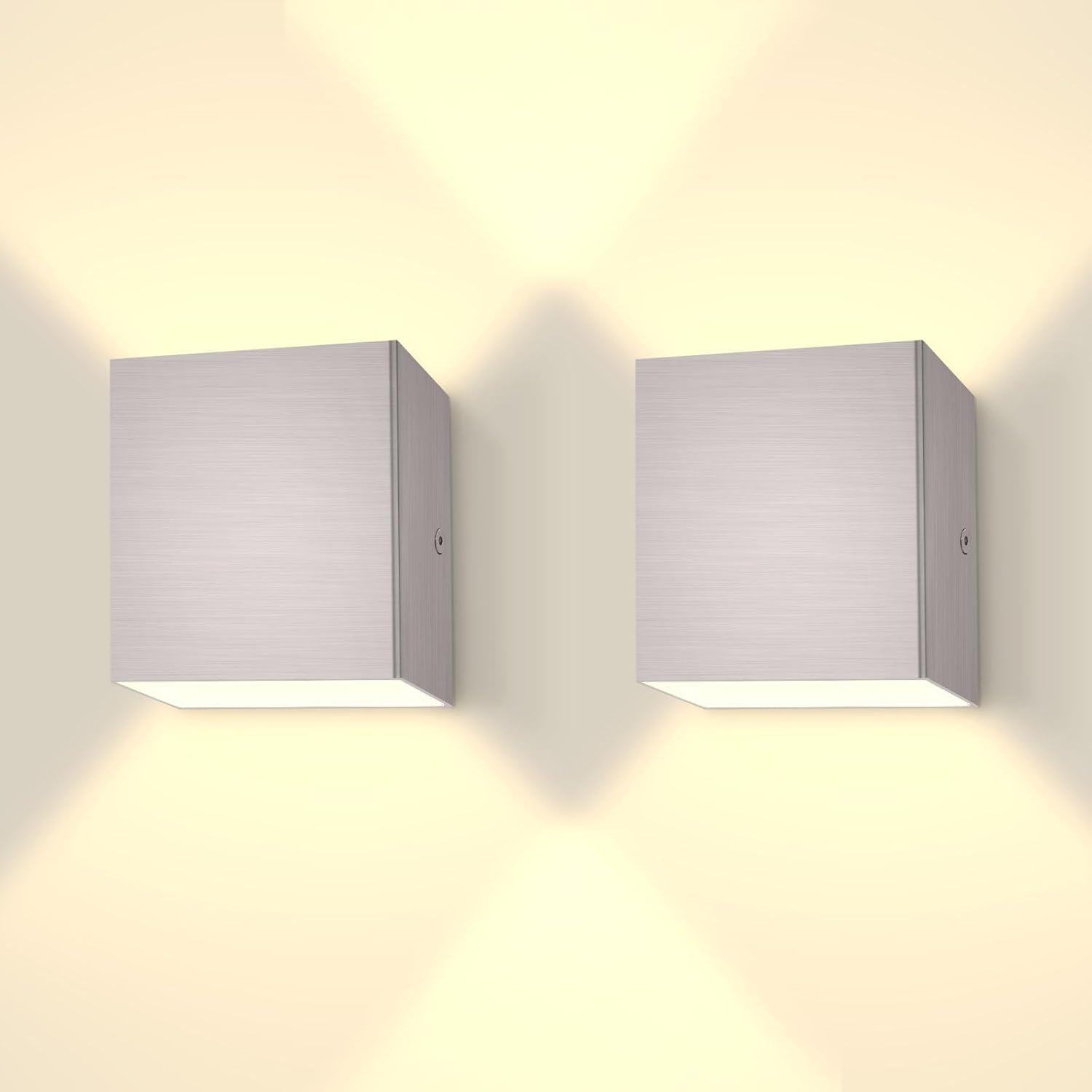 Luxrite Square LED Up and Down Wall Sconces Set of 2, Metal, 5CCT 2700K | 3000K | 3500K | 4000K | 5000K, Modern Indoor and Outdoor Wall Light, 15W, 1000LM, IP65 Waterproof, ETL Listed - Brushed Nickel