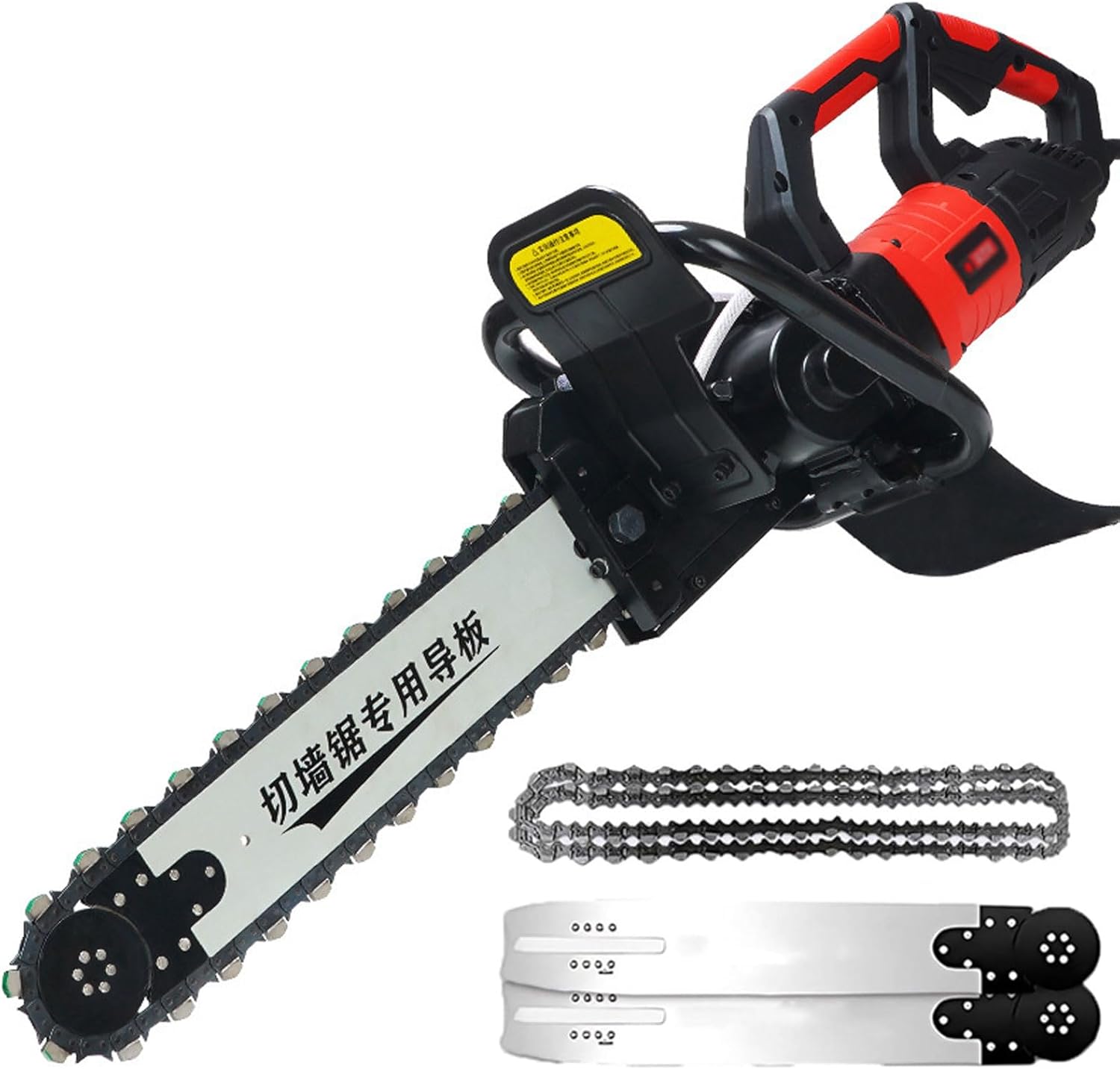 Concrete Cutting Chainsaw, 3200W High-power Handheld Wall Cutting Machine with Water Supply Function, 2 Guide Bars & Saw Blade, for Concrete, Steel, Granite, Red Brick, Stone