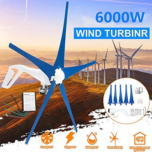 6000W Horizontal Wind Generator 3/5 Blades 12V/24V Wind Turbines Generator with Controller Windmill Energy Turbines Charge,12v,5 Blades