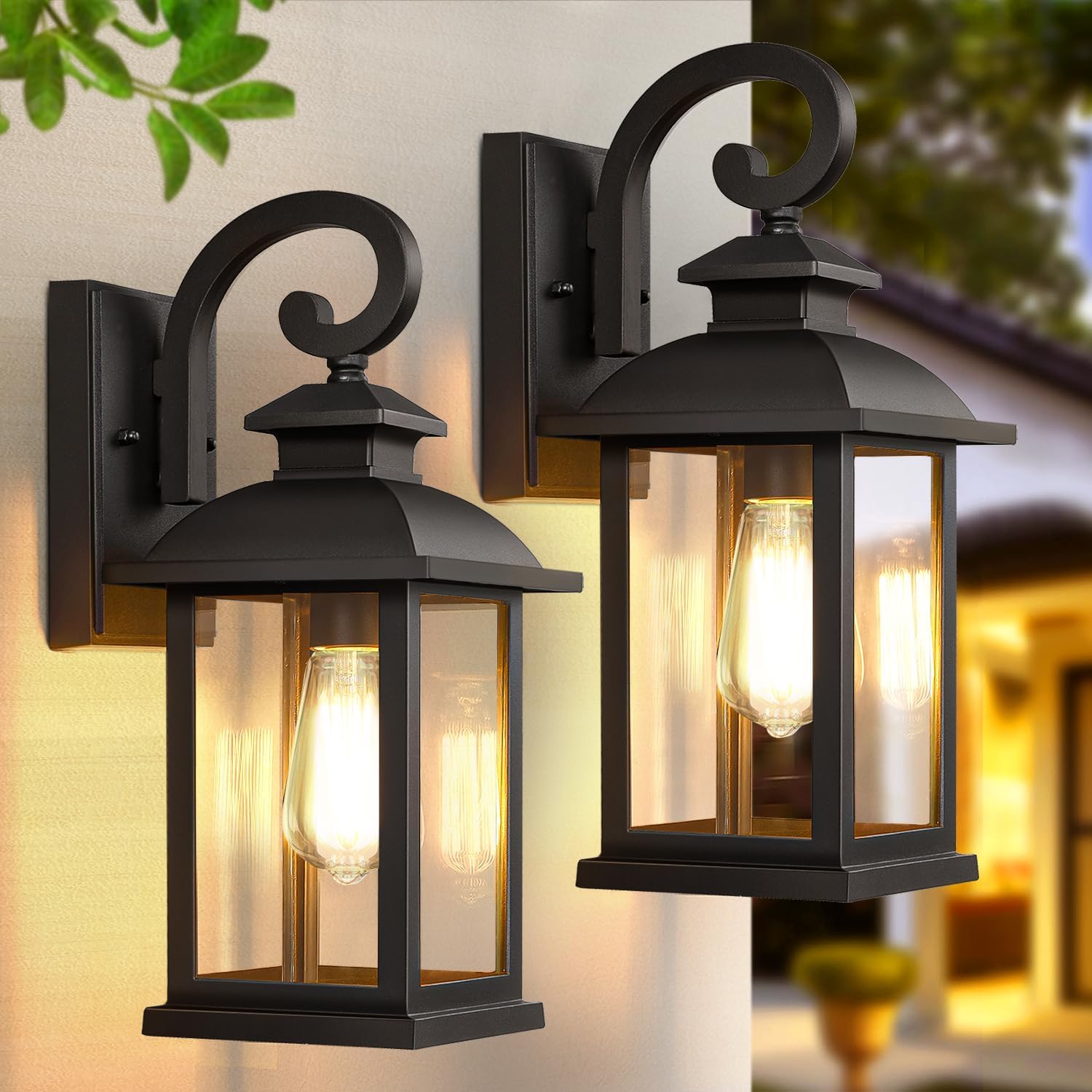 Black Outdoor Wall Lights Exterior 2Pack, 15