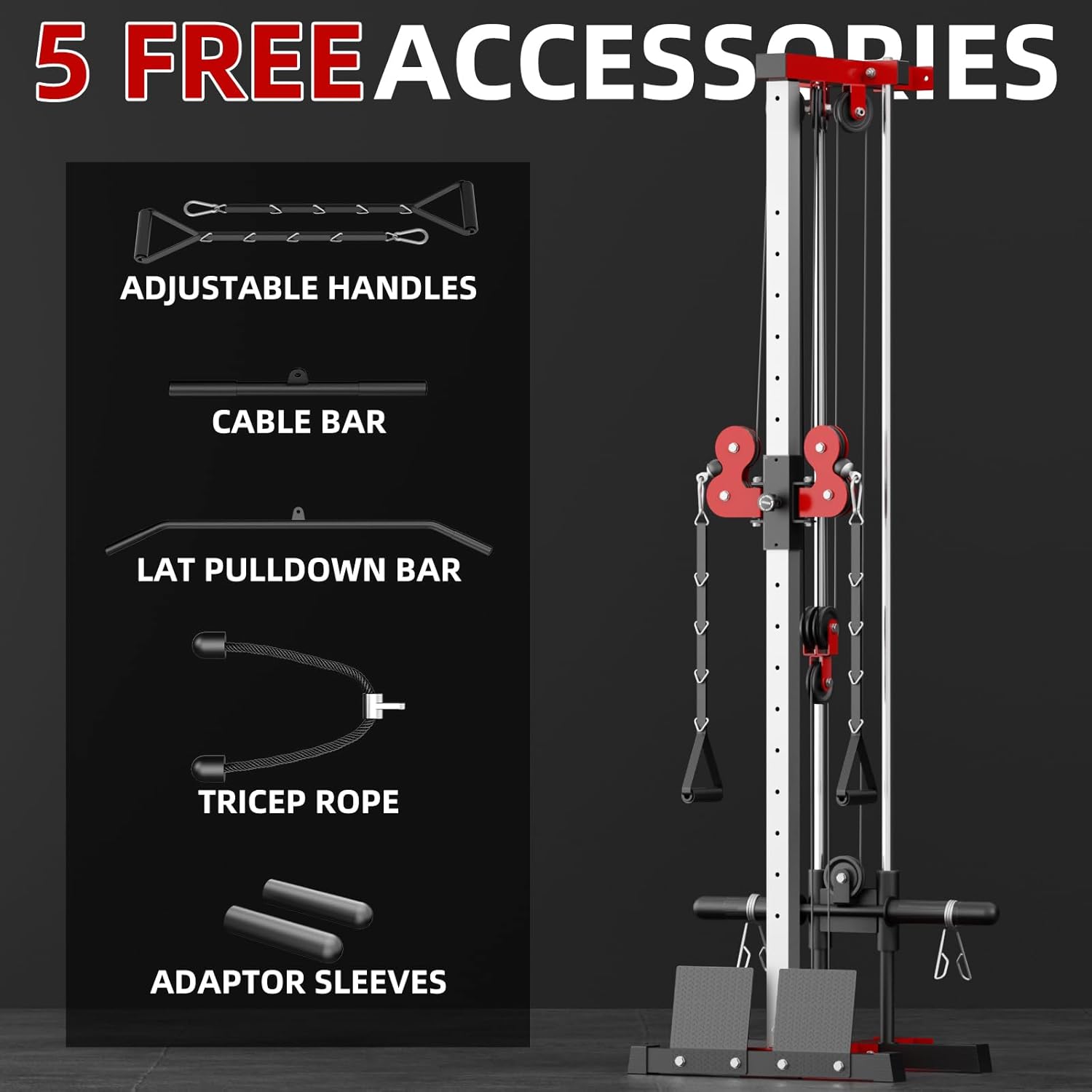 VANSWE Wall Mount Cable Station, 18 Positions Adjustable Dual Pulleys Wall Mounted Cable Machine with Removable Footplate