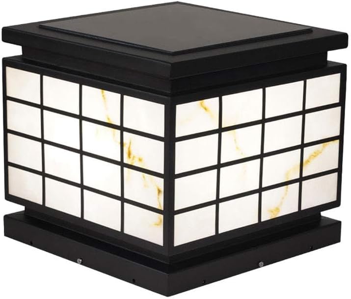 Square Outdoor Post Light, Imitation Marble Pillar Lights Modern LED Fence Deck Cap Lamp Waterproof Lantern Landscape Column Lighting for Flat Surface Patio Garden Decoration