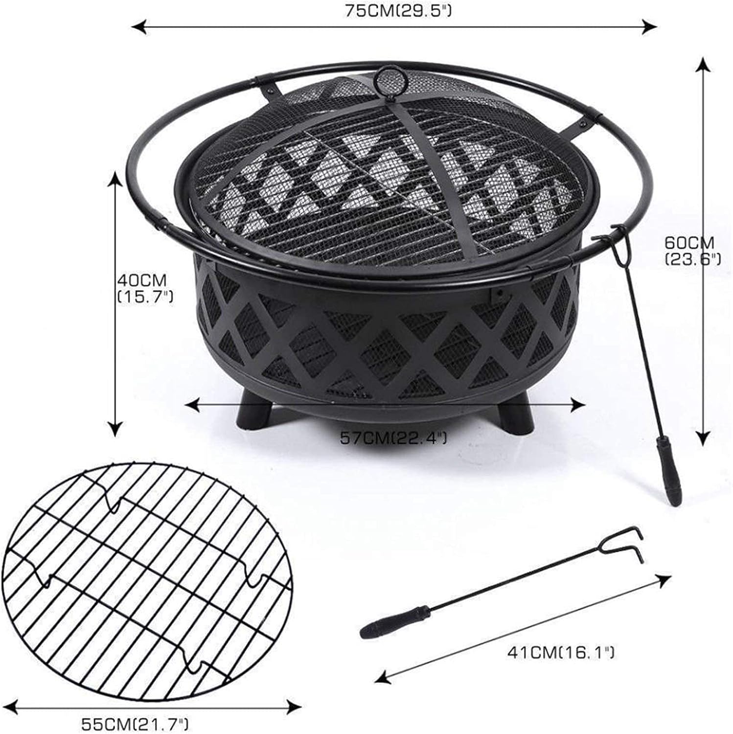2-in-1 Outdoor Fire Pits Outdoor Fire Tables,29.5in Heavy Duty Fire Pits Outdoor Wood Burning Steel BBQ Grill Fire Pit Bowl