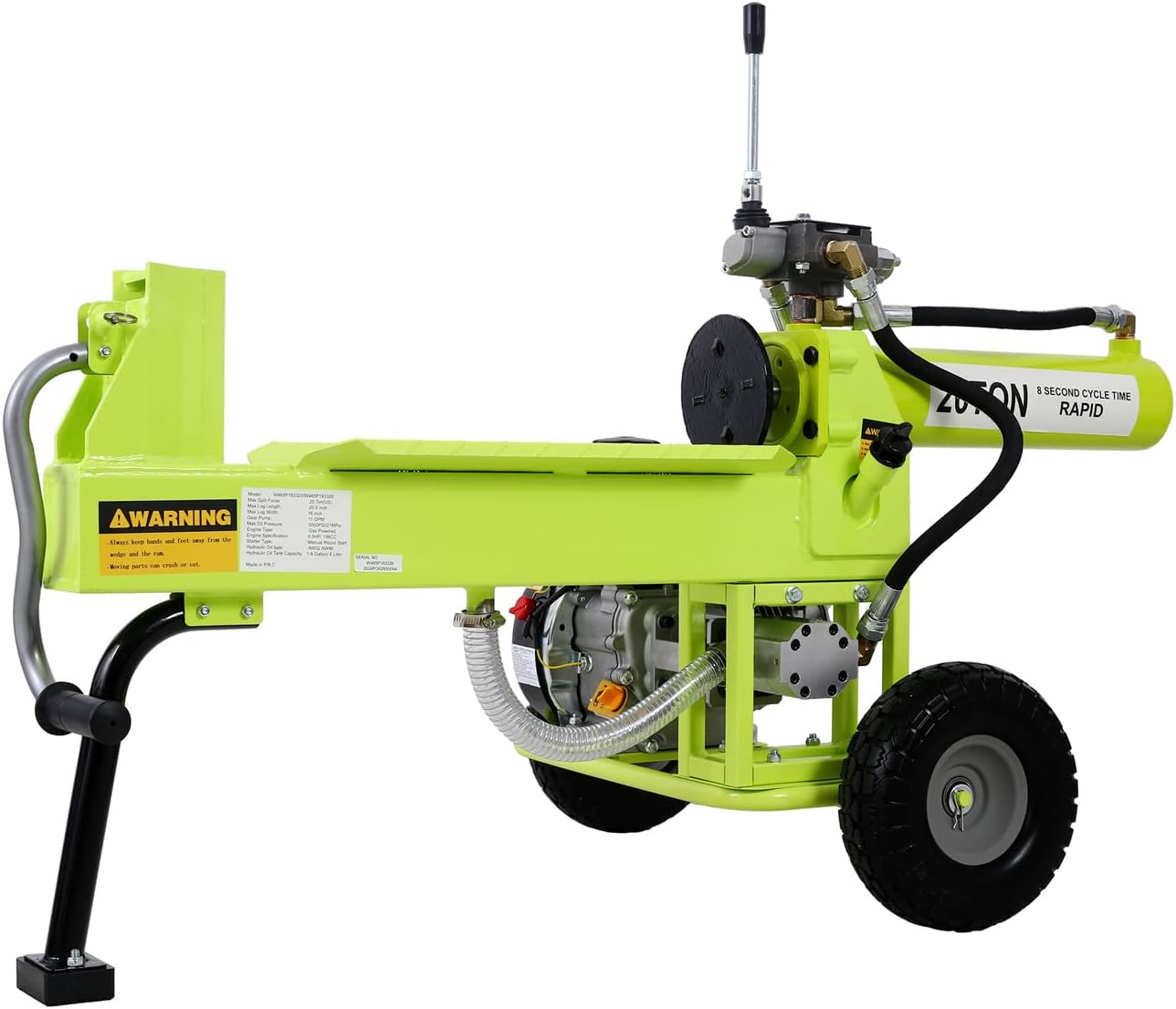 Log Splitter Portable, 20 Ton Auto Return Ram System Gear Pump 7HP Engine Horizontal Full Beam Steel Wedge Firewood Splitting Forestry Harvesting, EPA Certificated (Green)