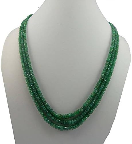 emerald Necklace 18 inch Long,Beads size 3-7 mm Rondelle Faceted Green Beads 3 strands Necklace