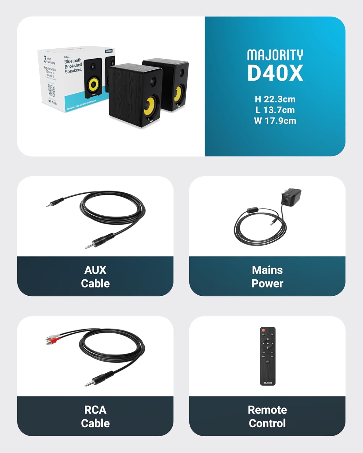 Majority Powered Bluetooth Bookshelf Speakers | Studio Monitors Speaker Set | 2.0 Home Studio Lecturers for PC & Turntables | Bluetooth Powered, Optical, USB & AUX Playback D40X